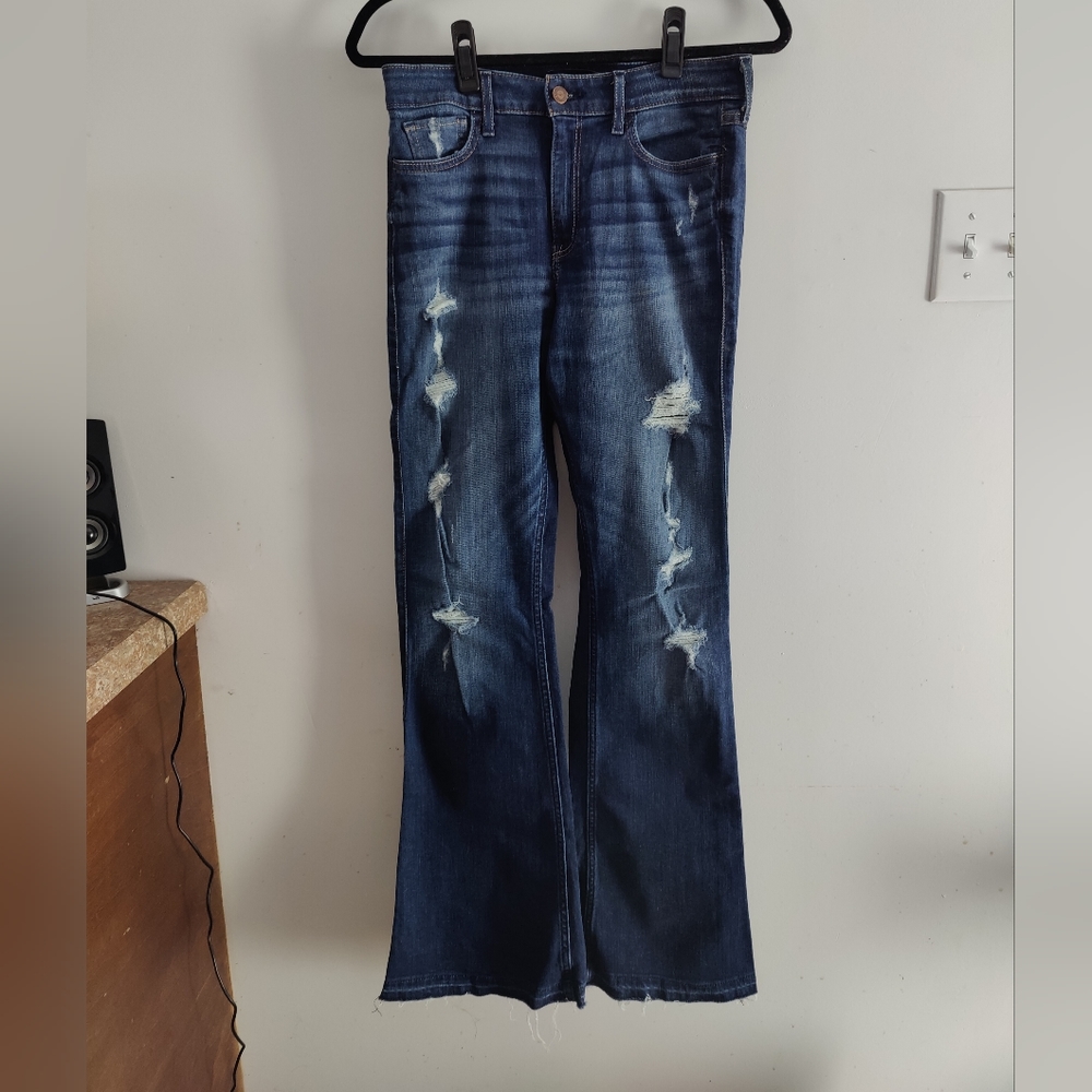 Hollister Ripped Frayed Hi-Rise Bell Bottoms